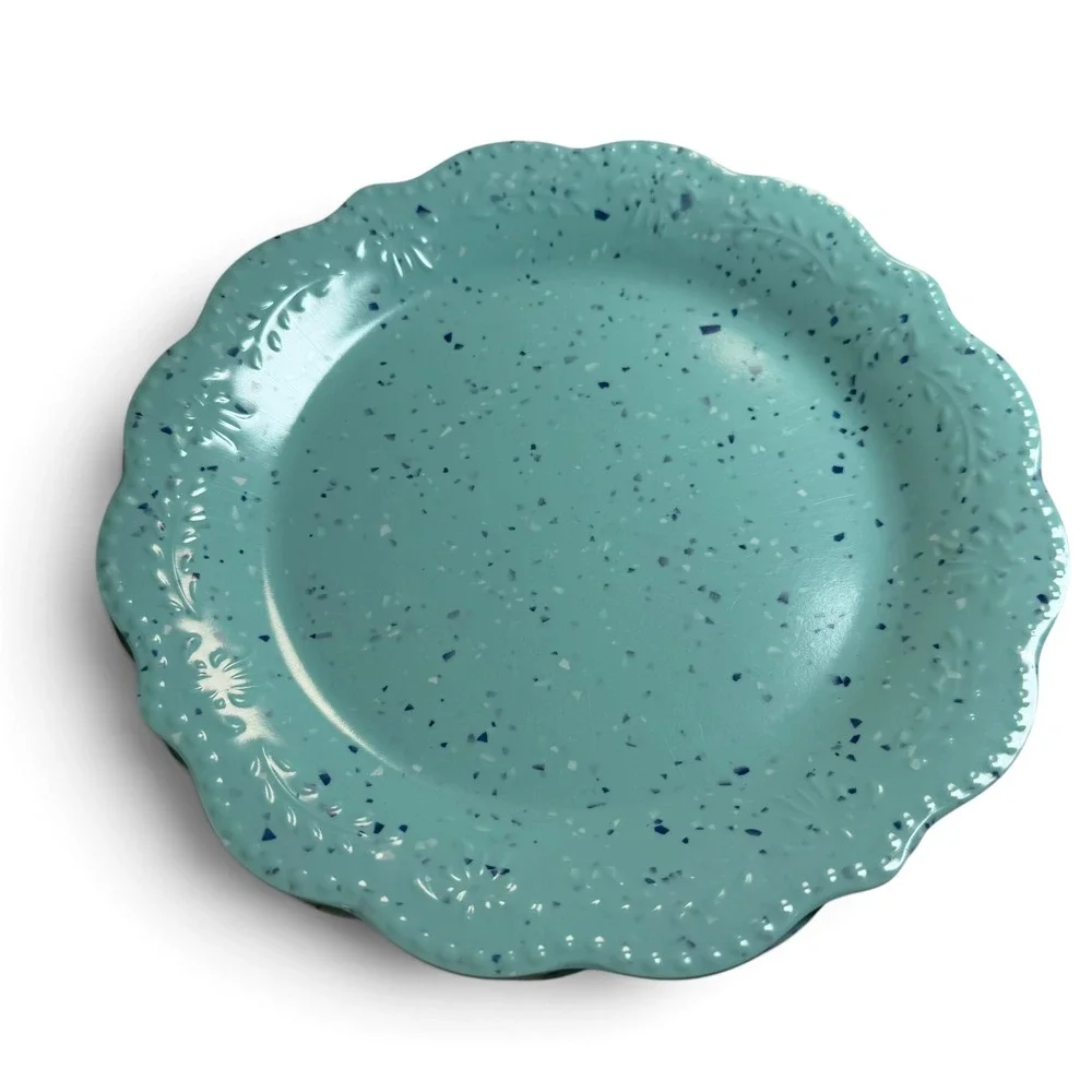 Pioneer Woman Melamine Salad Plates Set of 2 Turquoise Teal Confetti Speckled 9